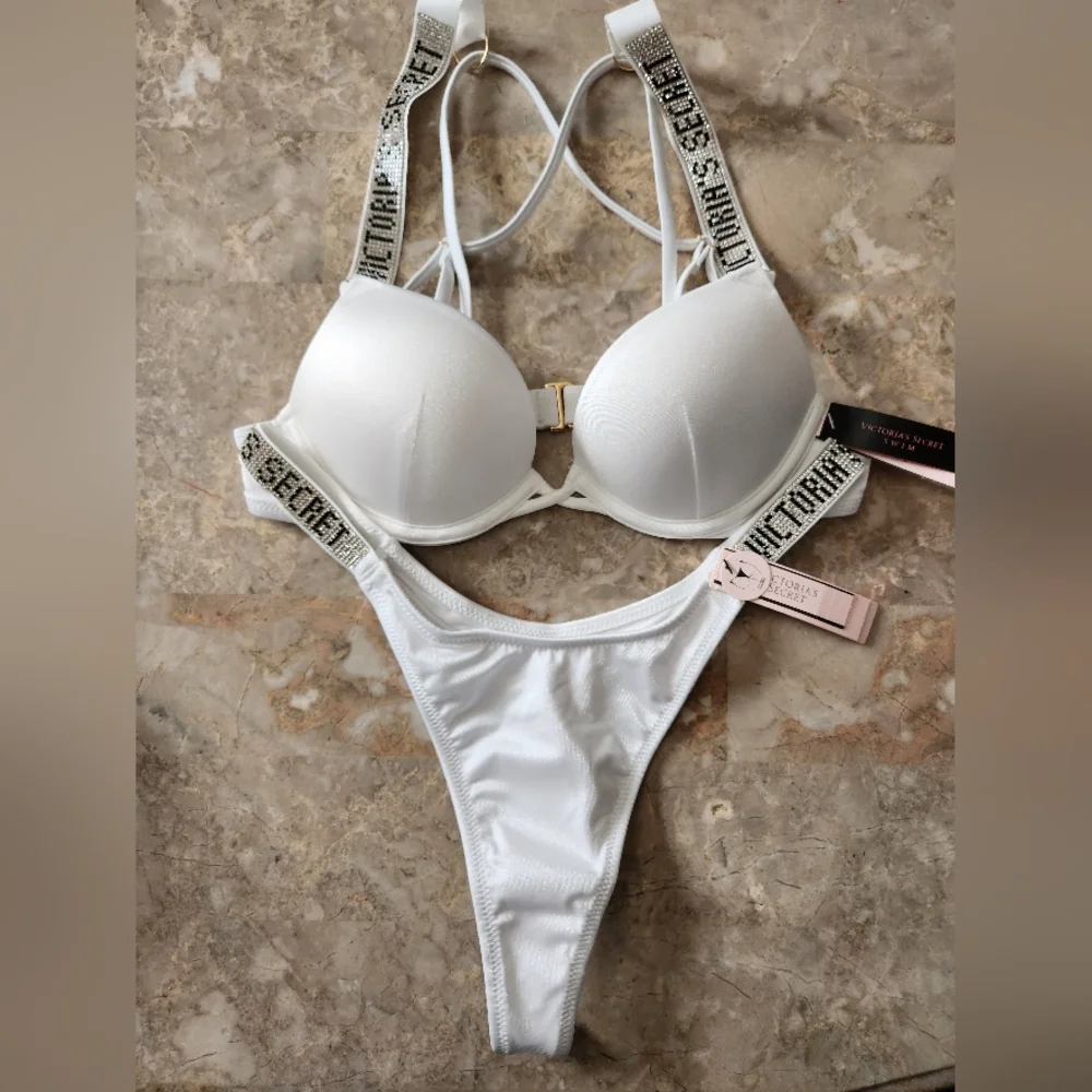 32AA/XS/S VS Swim Shine Strap Bombshell PushUp Bikini Top Brazilian Bikini Set